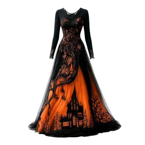 Halloween Costumes For Women Long Sleeve V Neck Sexy Witch Gothic Dresses - image 4