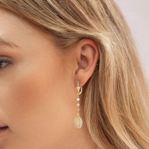 Gold Virgin Mary Dangle Earrings - 14k Gold Plated Long Drop Earring,Hypoallergenic Cubic Zirconia Golden Religious Ear Rings,Non Tarnish Virgen De Guadalupe Jewelry,Catholic Gifts for Women3