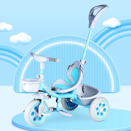 Image of TONDU Kiddo Tricycle for Kids /Baby with Storage Basket | Seat Belt with Parental Control Baby Tricycle (Blue)