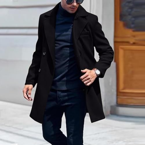 XUNRYAN Mens Wool-Blend Casual Trench Coat Notch Collar Lapel Mid Long Jacket Classic Double Breasted Classic Winter Overcoat2