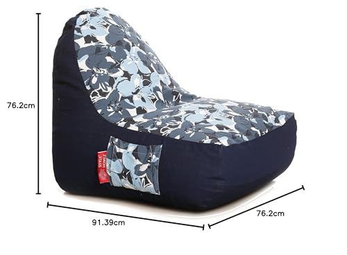 Image of Style Homez Urban Design Denim Canvas Floral Printed Chair Bean Bag XXL Size Filled with Beans Fillers