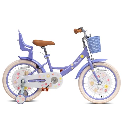 Image of Girls Bike with Basket for Toddlers and Kids Aged 3-14 Years Old, 12 14 16 18 Inch with Training Wheels & Doll Seat, 20 Inch with Kickstand & Rear Rack, Princess Style Bicycle for Gift.