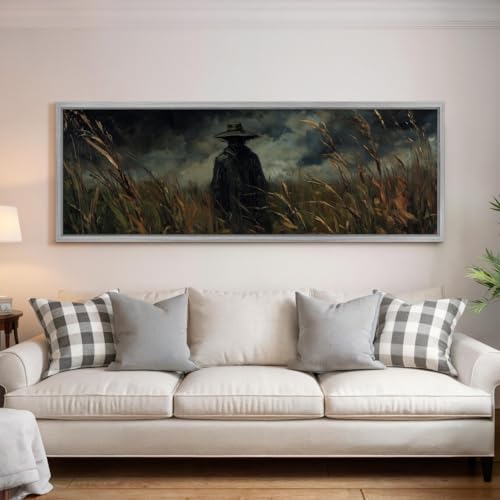 Tableau panoramique sur toile épouvantail grande toile encadrée décoration murale horizontale