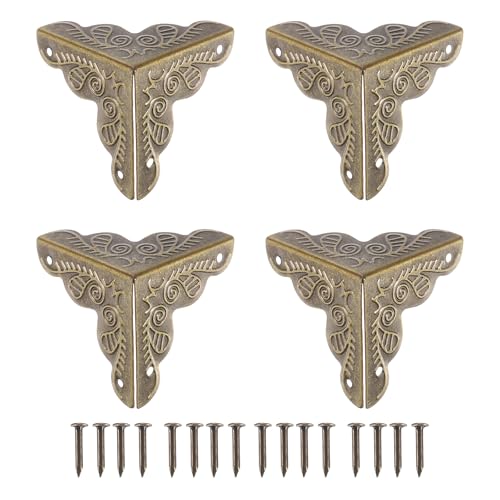 Image of uxcell 48 Pcs Box Edge Guard, 25mm Decorative Box Corner Cover, Corner Protector, Vintage Stair Dust Corners with Screws, Bronze