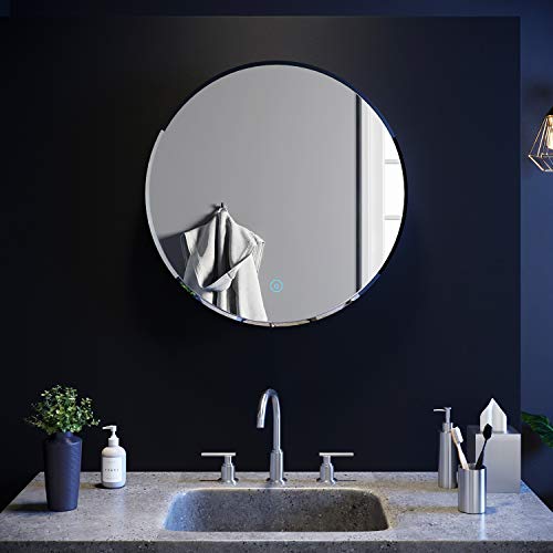 ELEGANT 600 x 600mm Round Illuminated LED Bathroom Mirror Warm Light Touch Sensor + Demister