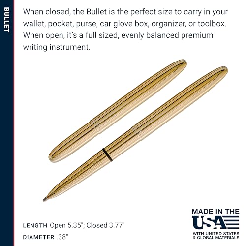 Image of Fisher Space Pen Solar Flare Gold Titanium Nitride Bullet Pen, Pressurized Ballpoint Pen, Compact Size, Writes Upside Down, Extreme Temperatures, Black Ink, Medium Point, Gift Box, Made in USA