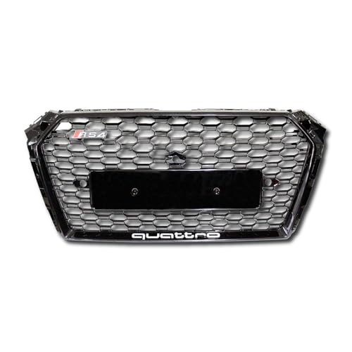 RS4 Style Honeycomb Grill Compatible with Audi A4 S4 B9 2017-2019 Front Radiator Grille mesh Gloss Black
