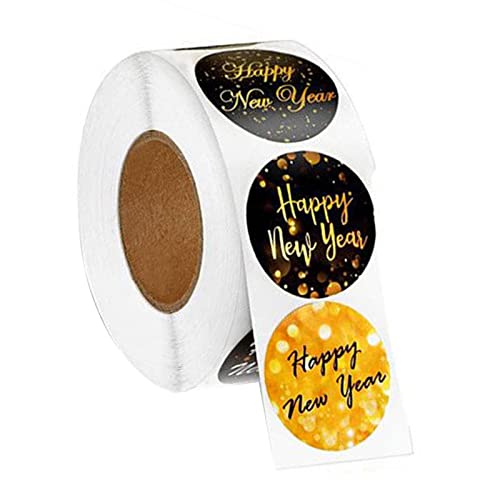 Amagogo 500 Uds Pegatinas de Feliz Año Nuevo de 1,5 Pulgadas Suministros de Vacaciones Etiquetas de Favores Decorativas para Cajas de Regalos, Pegatinas de Año Nuevo Redondas, Estilo C Cover