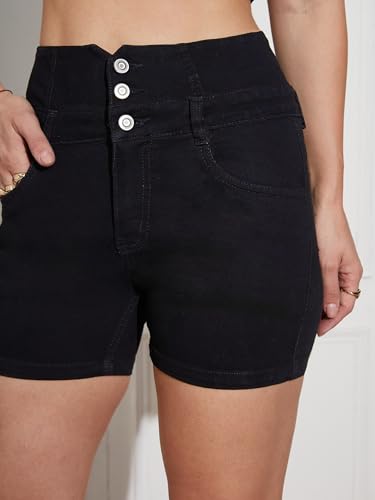 Image of Miss Chase Women's Relaxed Fit Mid Rise Highly Distressed Regular-Length Denim Shorts