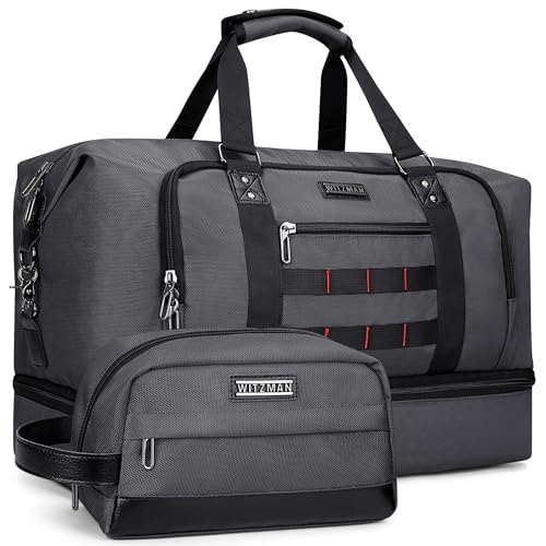 Image of WITZMAN Travel Duffle Bags for Men Gym Bag with Toiletry Bag Sets Carry On Overnight Bag 55L (B696 Silvery Grey)