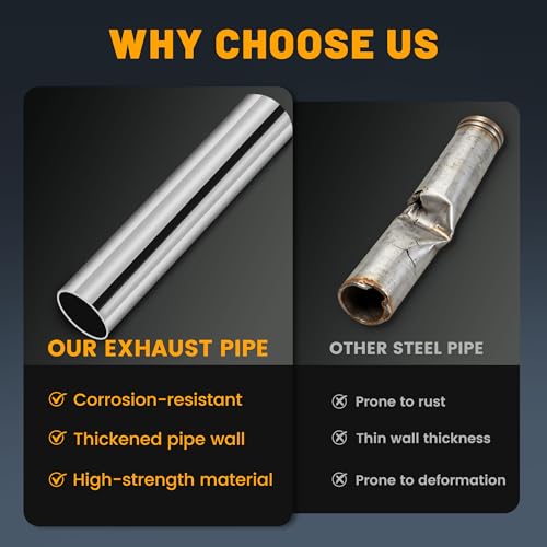 Image of 3 Inch Stainless Steel Exhaust Pipe 40 Inch Long, 3 inch OD x 40 inch Length T304 Straight Exhaust Tubing DIY Extension Pipe, Automotive Universal Fit, 2 Pack
