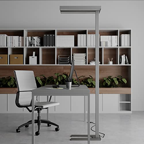 Arcchio LED Büro Stehlampe dimmbar silber, Bürolampe Stehlampe Uplight und Downlight, Deckenfluter 6000lm, 4000K, Standleuchte Office, Büro-Stehleuchte