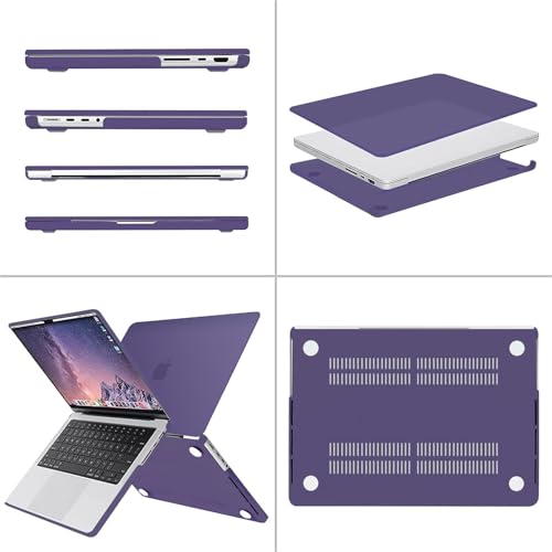 Image of MOSISO Compatible with MacBook Pro 14 inch Case 2025 2024 2023 2022 2021 M5 M4 M3 M2 M1 A3434 A3112 A3185 A3401 A2918 A2992 A2779 A2442, Hard Shell&Keyboard Cover&Screen Film&Pouch,Imperial Purple