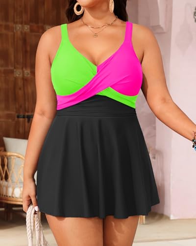 Image of Aqua Eve Plus Size Swim Dress - Two Piece Tankini Swimsuit Tummy Control Bathing Suit with Shorts 2025