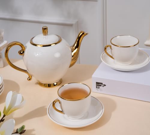 Simple Style Adult Ceramic Tea Sets, White Teapots, Teapot Cup and Saucer Set, Ladies Afternoon Tea Teapot Set 18 Piece (White, medium) by CHANJOON - Used condition - Image 4