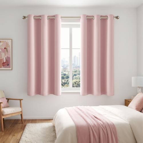 Image of MIULEE Light Pink 100% Blackout Short Curtains for Bedroom 40x54 Inch | 2 Thick Layers Thermal Insulated Short Curtains with Black Liner, Noise Reducing Grommet, Drapes for Living Room 2 Panels