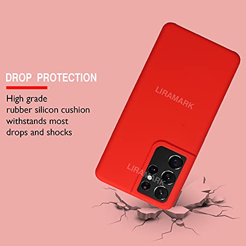 Image of LIRAMARK Liquid Silicone Soft Back Cover Case for Samsung Galaxy S21 Ultra (Red)