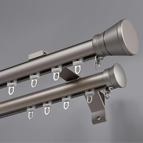 Tringle à rideaux double pour baie vitrée - Kit complet de tringle à rideaux décorative pour salon et balcon - 1 m - Gris foncé