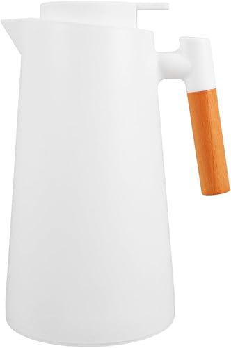 Yardwe Jarra térmica de doble pared aislada al vacío con mango de madera, pequeña jarra aislada para bebidas calientes o frías, mantiene caliente