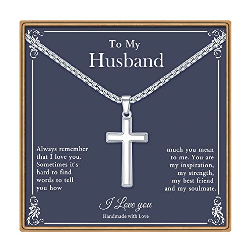 Ieftop Cross Necklace Gifts for Husband, Stainless Steel Silver Religious