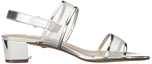 Nina Ganice - Women's Mesh Block Low-Heel Hook & Loop Dressy Sandal Shoes - Silver M090 #TOP5