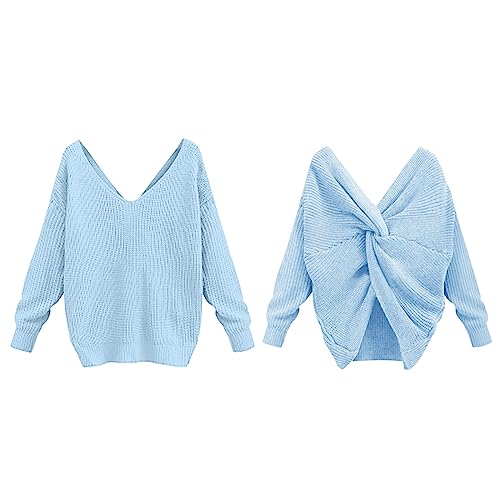 IKFIVQD Damen-Pullover, bequem und warm, Rundhalsausschnitt, einfarbig,...