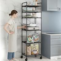 6-Tier Metal Shelving Unit with Wheels | Narrow Kitchen Storage Rack | Bathroom Shelf Stand | Microwave Oven Shelf | Slim Corner shelf Unit for Home & Greenhouse | Air fryer and Microwave stand.