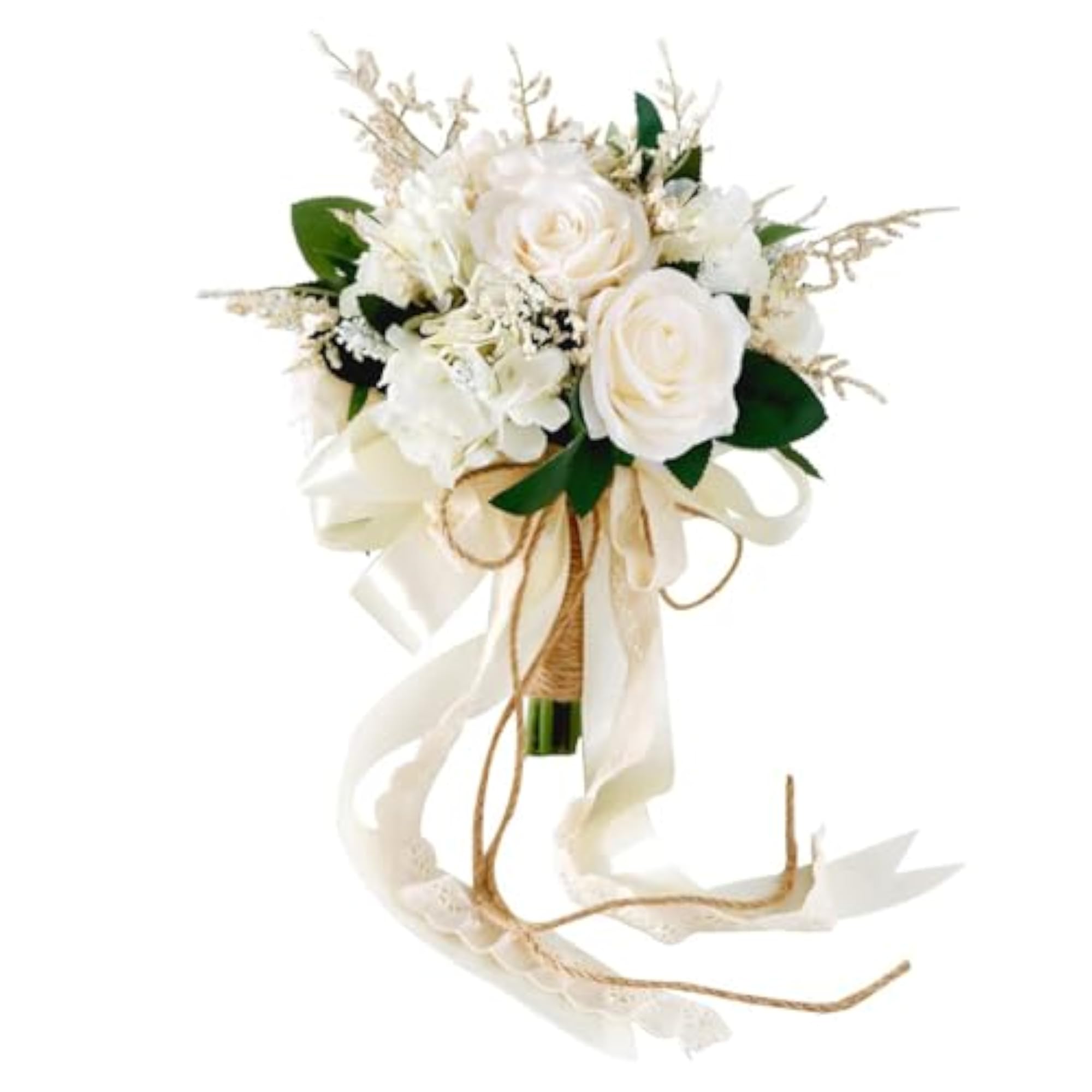 Champagne White Rose Artificial Bouquet for Wedding Decor