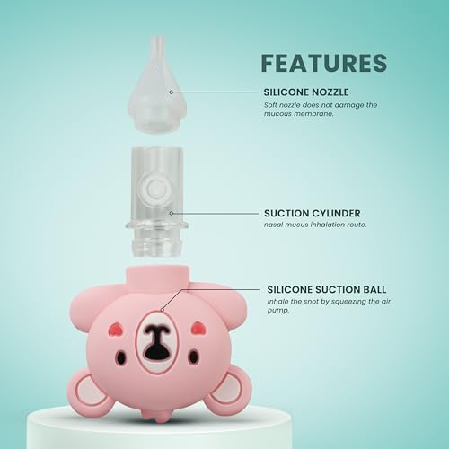 Image of Baybee Newborn Nasal Aspirator - Silicone Baby Nose Cleaner & Snot Sucker | Reusable Mucus Remover with Anti-Reflux Protection | Gentle Cold Relief for Infants & Toddlers (Pink)