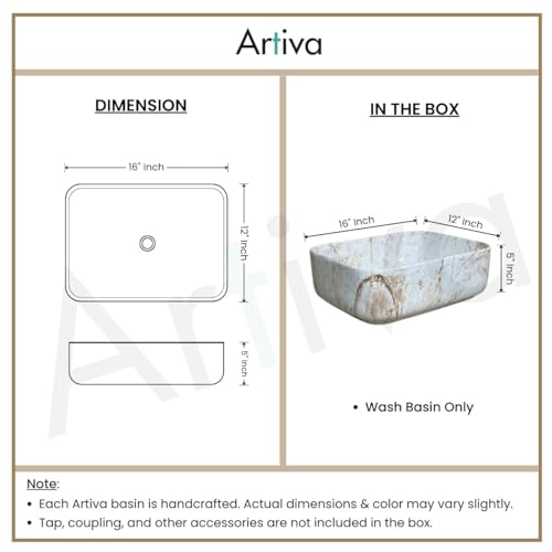 Image of Artiva Ceramic Wash Basin /Tabletop Washbasin For Bathroom,12 inchx16 inch /Small Countetop Bathroom Basin /Table Top Sink For Home,Office,Hotel /Rectangle Glossy Basin (Elegant Brown,12x16 Inch)