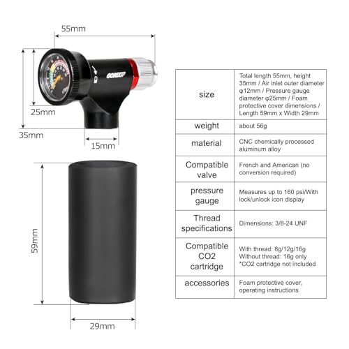 Manómetro integrado en bomba CO2 GORIX GX-COHM con cabezal tipo cilindro dual 5