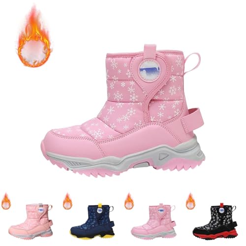 Kids Boy Girl Snow Boots Winter Outdoor Water Proof with F𝐮r Lined Cold-Weather Mid Calf Snow Slip 𝗥esistant Boots3