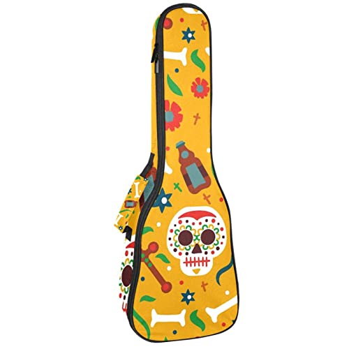 Ukulélé ténor sac étanche à motif crânes jaune pour vos concerts