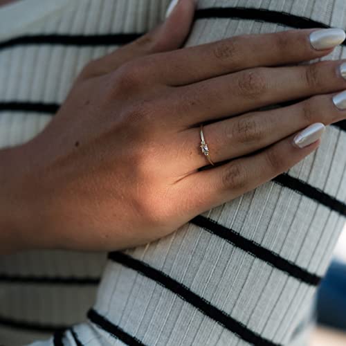 14K Yellow Gold Moissanite Engagement Ring for Women | Solid Gold Three-Stone Promise Ring | 0.2 Carat Moissanite Dainty Stacking Rings3