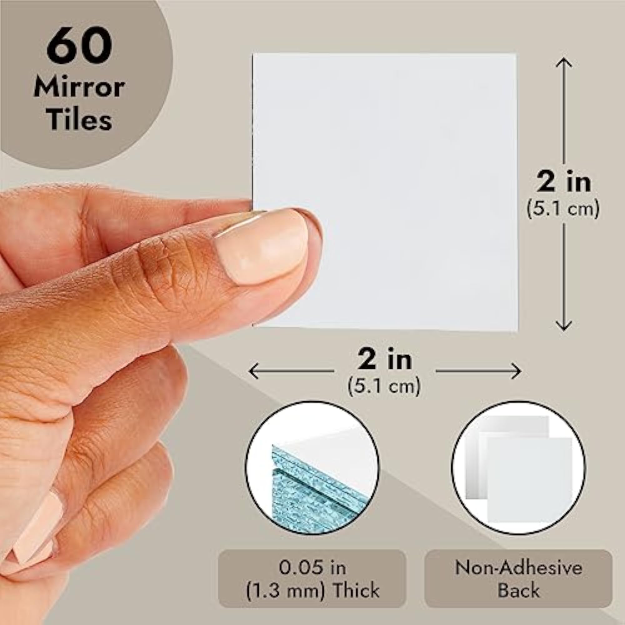 Square Mirror Tiles for DIY Crafts, 60 Pack