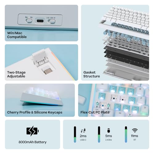 Image of EPOMAKER G84 PRO Wireless Gaming Keyboard with Screen&Knob, 75% Creamy Mechanical Keyboard, 8000mAh, Hot Swappable, Silicone Keycaps, BT5.0 /2.4G /USB-C Mode, NKRO, RGB (White, Creamy Jade Switch)