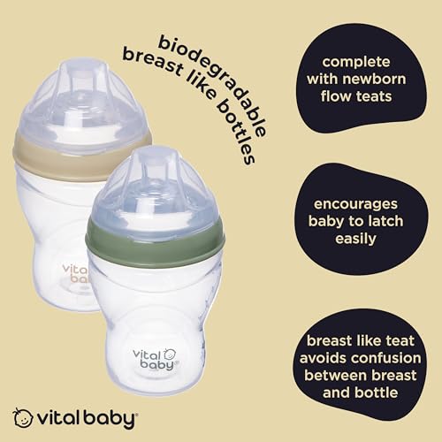 Vital Baby Breast-Like Baby Feeding Bottles 0m+, 240ml, Self-Sterilising in 3 Mins, Triple Anti-Colic Valves, Slow Flow Teats, EarthSmart Biodegradable, BPA-Free, 2 Pack - Image 5