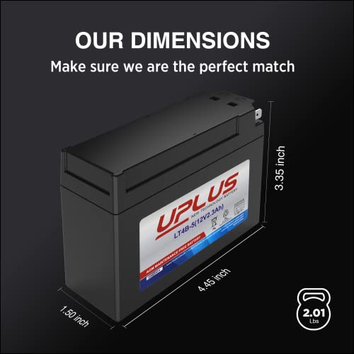 Image of Motorcycle Battery YT4B-BS, UPLUS LT4B-5 High Performance & Maintenance Free - AGM Batteries Replacement Battery for Suzuki and Yamaha Motorcycle, 12V 2.3AH, Tab Terminal