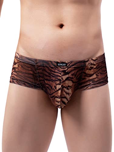 iKingsky Men's Tiger Stripes Cheeky Boxer Briefs Sexy Brazilian Back Mens Underwear Mini Cheek Pouch Thong Under Panties2