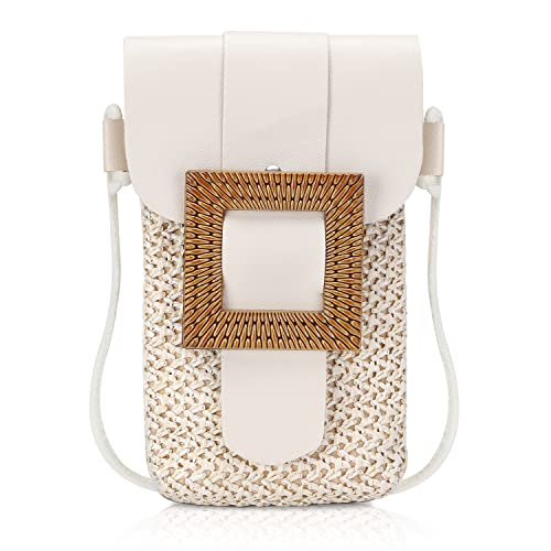 Petit sac à bandoulière pour téléphone portable pour femme, sac à bandoulière en paille avec sangle réglable pour les vacances, les pièces de monnaie, Boucle carrée B Cover
