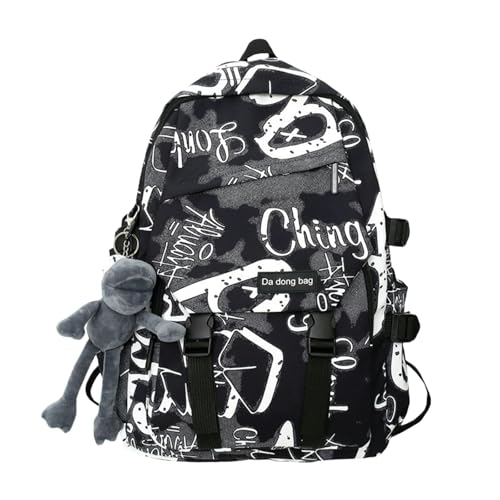 XYNM Mochilas Escolares Mochila con Estampado De Graffiti para Estudiantes Universitarios Masculinos Y Mujeres-Negro-Mochila Individual