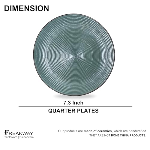 Image of Freakway Rustic Stoneware Quarter Plate - 7.3 inch Textured Ceramic Plate with Matte Glaze Finish, Dishwasher & Microwave Safe - Modern Farmhouse Style Tableware for Everyday Use (Sage Green) - Set of 4