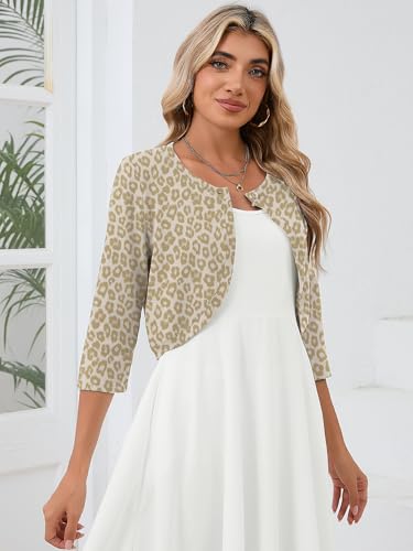 Image of Heymoments Women's 3 /4 Sleeve Casual Shrugs Lightweight Open Front Cropped Cardigan for Dresses