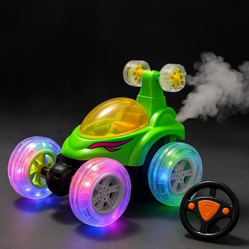 Image of GRAPHENE Smoke Monster Truck RC Stunt Rolling Transforming Car Toy for Kids Boys 7-14 Years LED Lights Music 360 Rotation Rock Climbing Remote Control Vehicle Transparent Wheels Toy