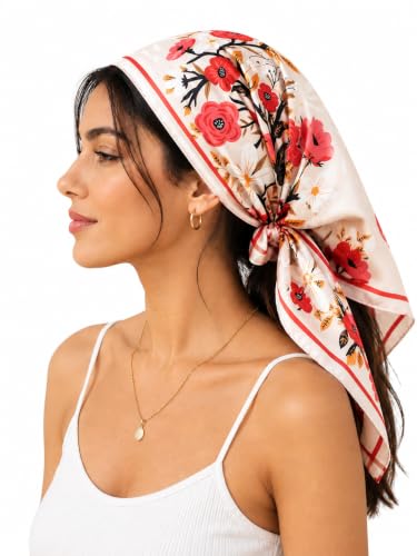 Image of Ravaiyaa - Attitude is everything Women Printed Silk Bandana 21 x 21 Inch Square Headband & Hair Wrap, Soft & Versatile | Fashion Neck Wrap