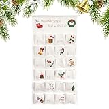 Festlicher Adventskalender – Aufbewahrungstasche mit 24 Taschen, Organizer für das Konto auf der Rückseite aus Stoff, saisonale Anzeige für zu Hause | Weihnachtsplätzchen mit Schokolade und