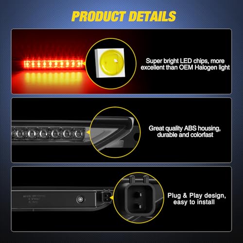 Image of Nilight Third Brake Light Tail High Mount 3rd Stop Lights Smoked Lens for Dodge Caliber 2007-2012 Durango 2011-2017 Jeep Cherokee 2011-2017 Compass 2007-2016 Van SUV Rear Center Cab Lamp