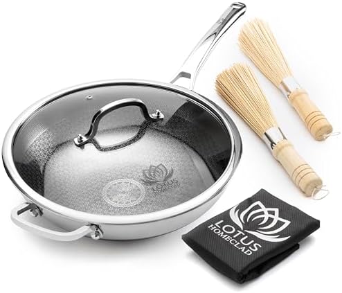 Hybrid Wok Pan, Nonstick, PFOA Free 12 Inch Induction Wok With Lid, Dishwasher Safe Cooking Pan For All Cooktops, Stainless Steel Cookware, Woks & Stir-Fry Pans, Bonus Bamboo Dish Brush - Thumbnail 2
