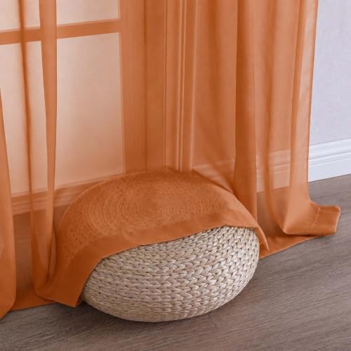 Image of Orange Bedroom Curtains 2 Panel Sets 96 Inch Length, 59 Inch Extra Wide Light Filtering Voile Drapes Light Airy Window Drapes for Patio Door Living Room Bedroom Dining, 59Wx96L Inches