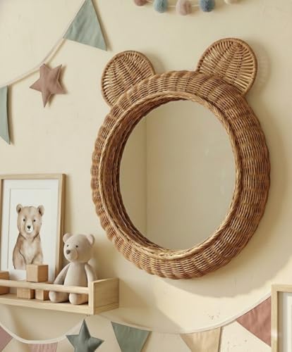 Teddy Bear Mirror for Nursery Montessori Baby Room Decor Boho